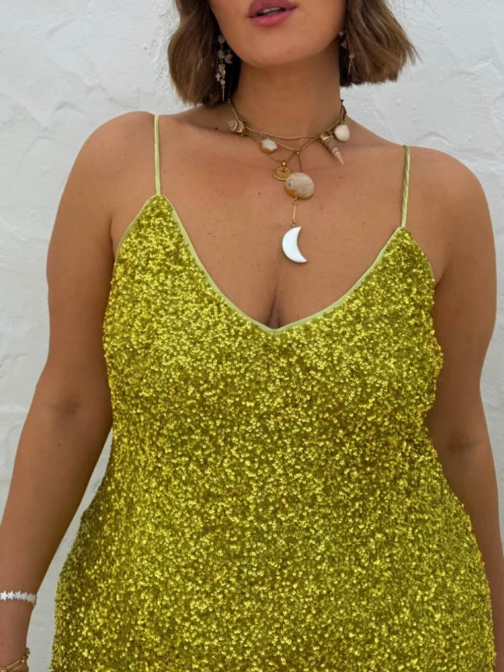 Never Fully Dressed Lime Green Sequin Slip Dress Size 14 - Picture 5 of 6
